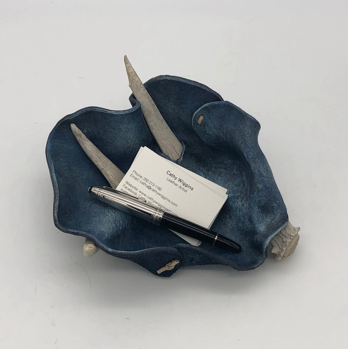 Small Blue Antler/Leather Catchall